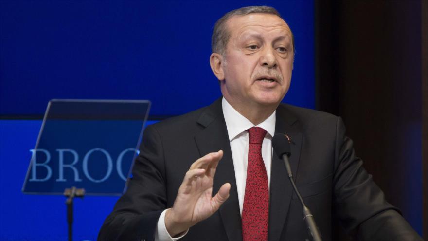 Recep Tayyip Erdogan, presidente de Turquía, durante un discurso en Brookings Institution en Washington, EE.UU., 31 de marzo de 2016.