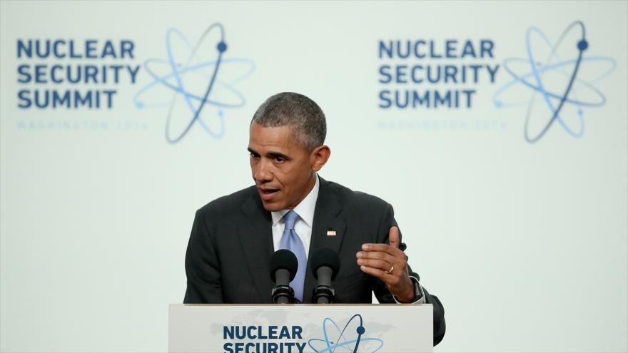 El presidente de EE.UU., Barak Obama, ofrece una rueda de prensa tras la calusura de una Cumbre de Seguridad Nuclear en Washington (EEUU), 1 de abril de 2016.