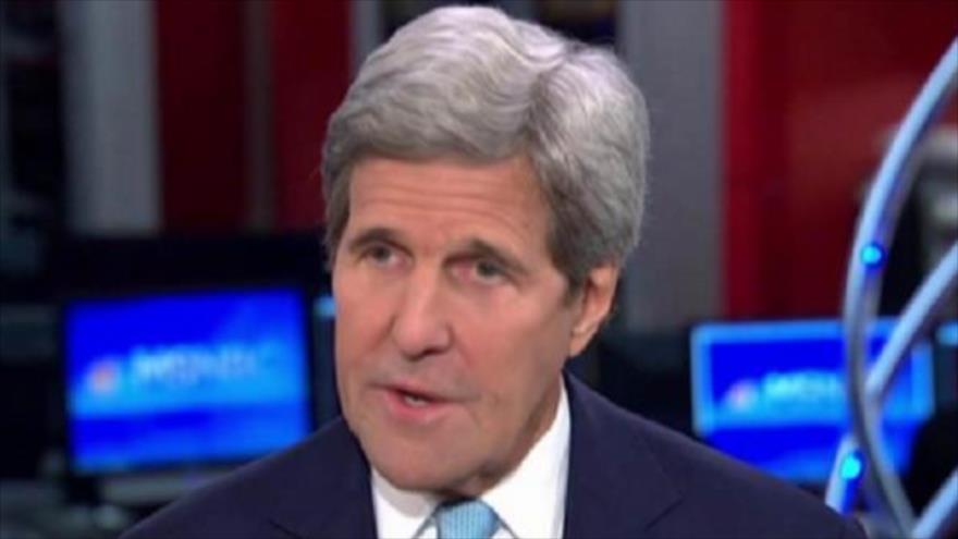 John Kerry, secretario de Estado estadounidense, durante una entrevista realizada con la televisión MSNBC, 5 de abril de 2016. 