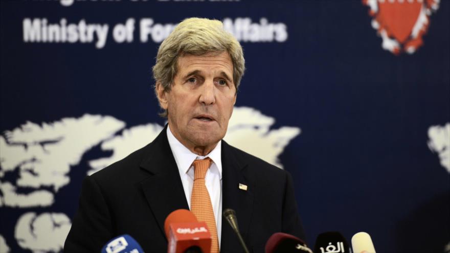 El secretario de Estado de EE.UU., John Kerry, durante una conferencia de prensa en Manama, capital de Baréin, 7 de abril de 2016.