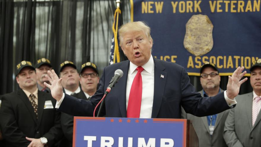 El candidato presidencial republicano a las presidenciales de EE.UU., Donald Trump, en un acto en Nueva York. 17 de abril de 2016