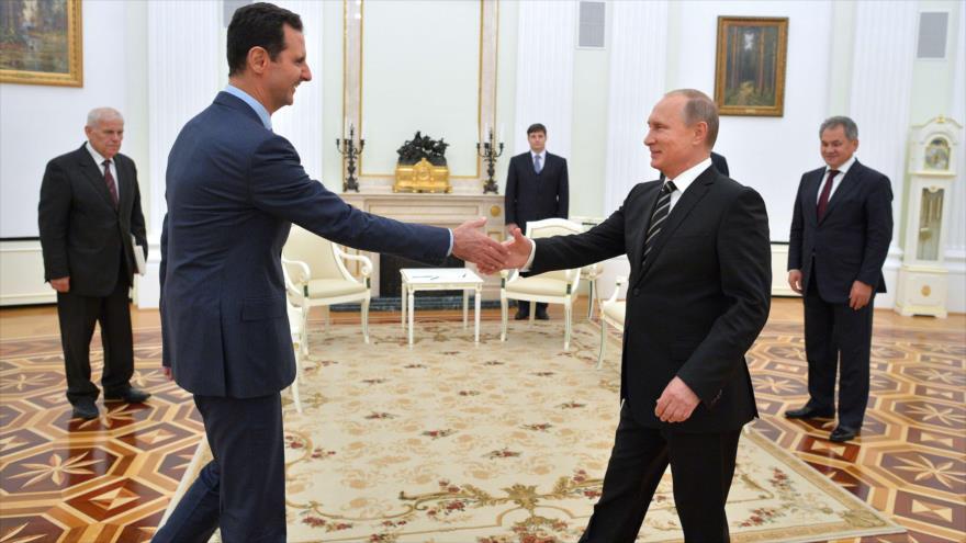 El presidente de Rusia, Vladimir Putin, recibe a su homólogo sirio, Bashar al-Asad, en Moscú, capital rusa. 20 de octubre de 2016