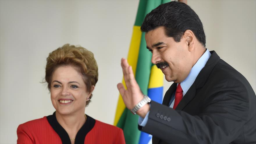 El presidente de Venezuela, Nicolás Maduro, y su homóloga de Brasil, Dilma Rousseff.