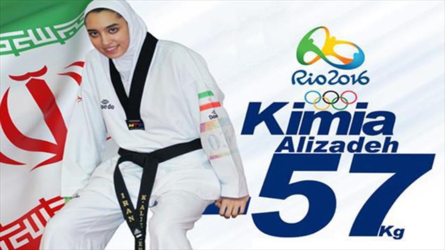 La taekwondista iraní Kimia Alizade en la categoría de peso -57 kg logra su pase para competir en los Juegos Olímpicos Río de Janeiro 2016 (Brasil).