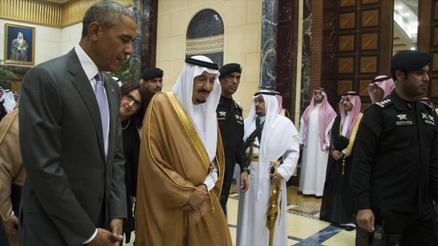 El presidente de EE.UU., Barack Obama (izqa) y el rey saudí Salman bin Abdulaziz Al Saud, 20 de abril de 2016.