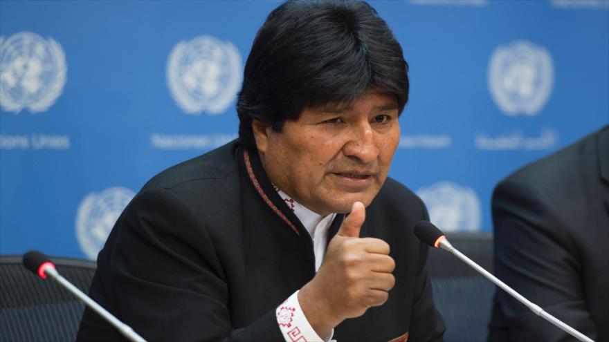 El presidente de Bolivia, Evo Morales, en una rueda de prensa en la Organización de las Naciones Unidas, 21 de abril de 2016.