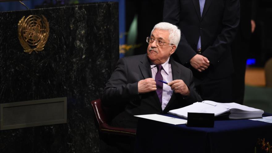 El presidente palestino, Mahmud Abás, en la ceremonia de la firma del Acuerdo de París contra el cambio climático, 22 de abril de 2016.