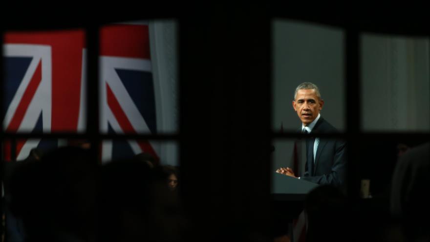 El presidente de Estados Unidos, Barack Obama, en su discurso frente a cientos de jóvenes británicos en Londres, la capital del Reino Unido, 23 de abril de 2016.