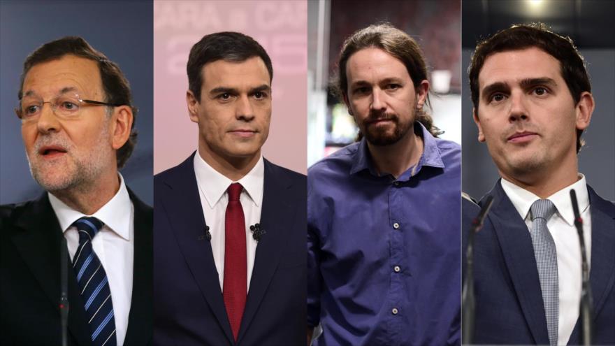 Líderes políticos españoles de izda. a dcha.: Mariano Rajoy, del PP; Pedro Sánchez, del PSOE; Pablo Iglesias, de Podemos; y Albert Rivera, de Ciudadanos.