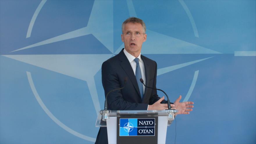 El secretario general de la Alianza Atlántica, Jens Stoltenberg, en una rueda de prensa antes de una reunión de los cancilleres de países de la OTAN en Bruselas, la capital de Bélgica, 19 de mayo de 2016.