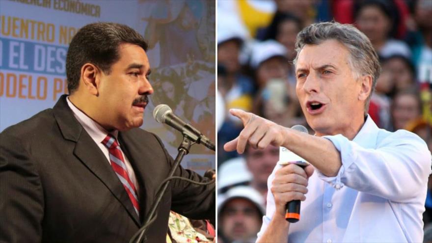 Presidente argentino, Mauricio Macri (dech.), y su par venezolano, Nicolás Maduro.