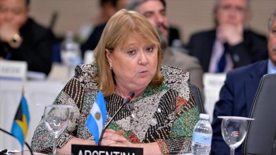 La ministra de Exteriores argentina, Susana Malcorra, en su intervención en la 46 Asamblea General de la Organización de Estados Americanos (OEA), 15 de junio de 2016. 