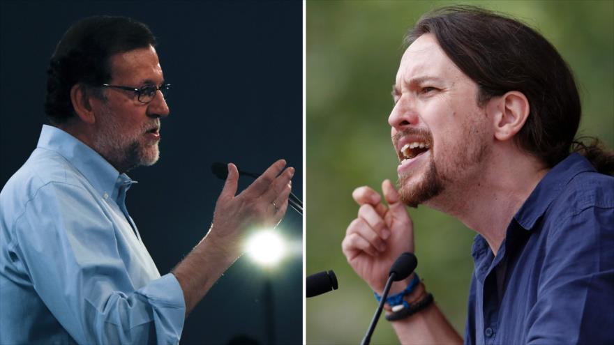 Los candidatos a la presidencia del Gobierno español, Mariano Rajoy (izqda.), del Partido Popular, y Pablo Iglesias, de la coalición Unidos Podemos.