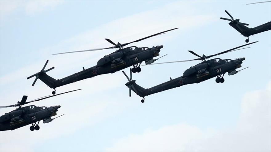 helicópteros rusos de combate, modelo MI-28NE. 