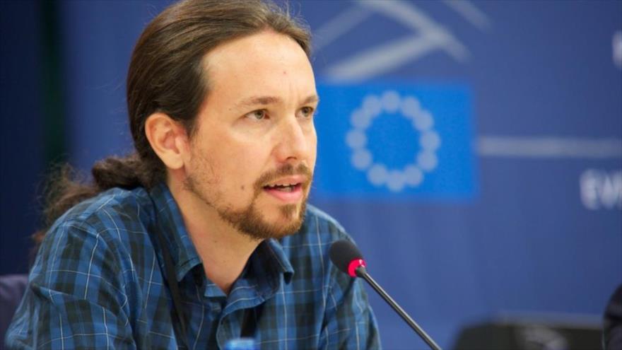 El líder del partido político español Podemos, Pablo Iglesias, durante una intervención en el Parlamento Europeo.