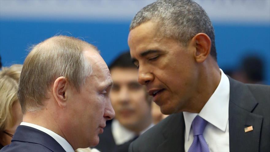 El presidente de EE.UU., Barack Obama (dcha.) y su par ruso, Vladimir Putin.