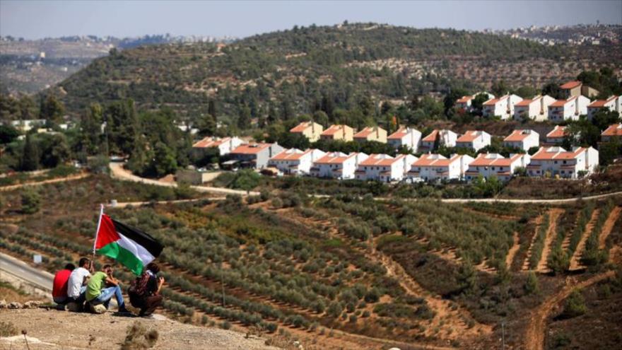 Jóvenes palestinos miran los asentamientos ilegales israelíes construidos en sus tierras. 