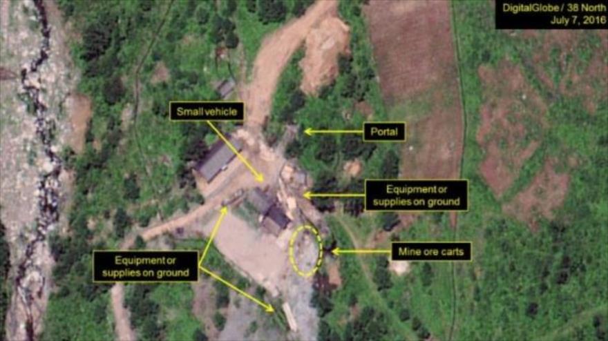 Imágenes satelitales tomadas a la base de pruebas nucleares norcoreana de Punggye-ri, 7 de julio de 2016.