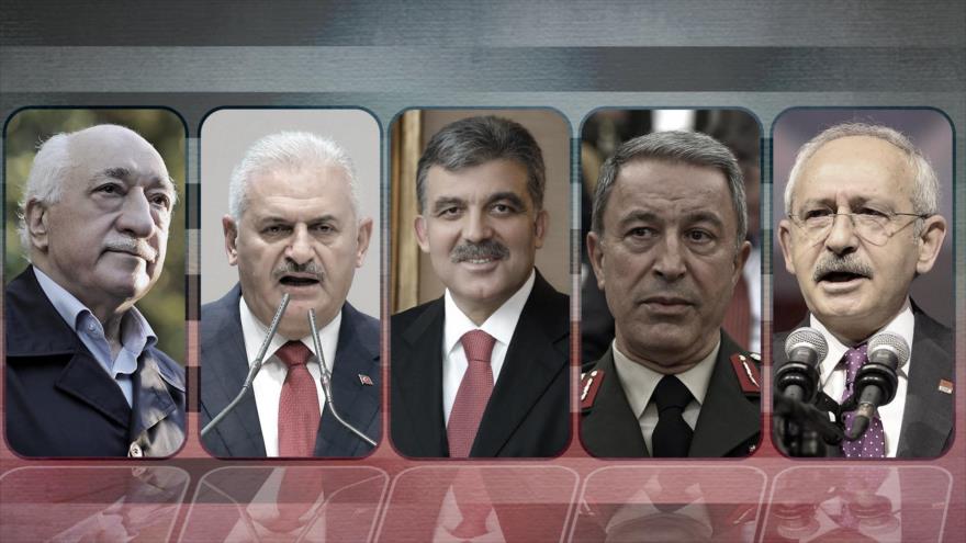 Cinco figuras clave durante la sublevación militar en Turquía (de izq. a derecha), Fethullah Gülen, Binali Yildirim, Abdula Gül, Hulusi Akar, Kemal Kiliçdaroglu.