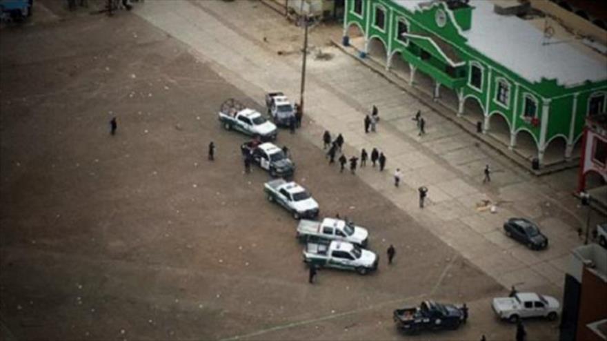 Vista aérea del momento posterior al asesinato del alcalde del pueblo San Juan Chamula, en estado de Chiapas, Domingo López González.