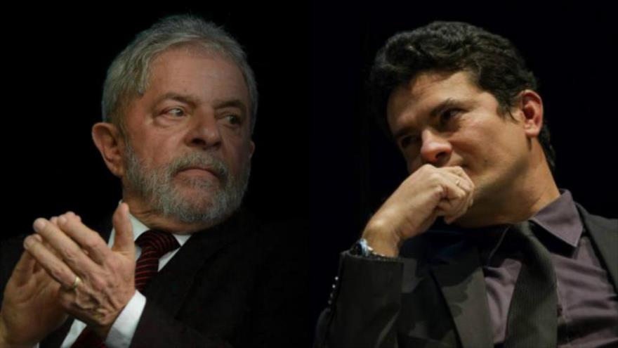 El expresidente de Brasil Luiz Inácio Lula da Silva (izda.) y el juez brasileño Sergio Moro, que investiga su caso.