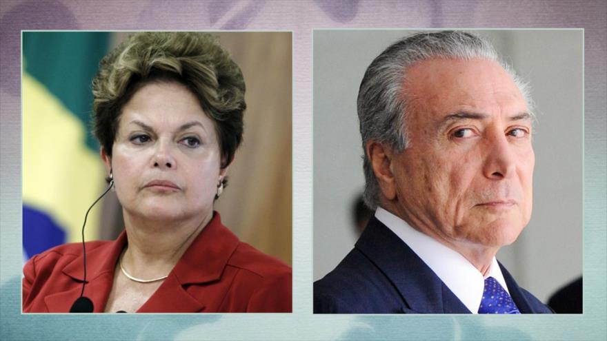 El presidente interino de Brasil, Michel Temer (dcha.), y la mandataria suspendida, Dilma Rousseff.