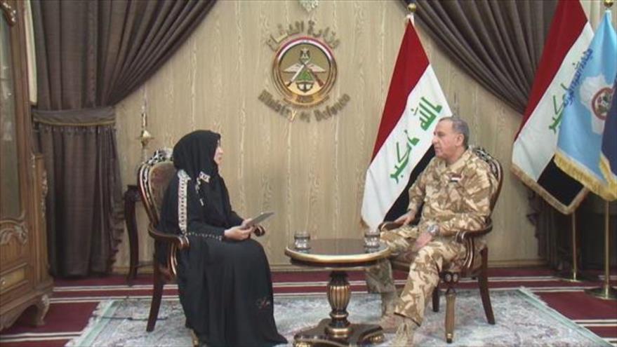 El ministro iraquí de Defensa, Jaled al-Obeidi, ofrece una entrevista en exclusiva a la agencia de noticias iraní en idioma inglés PressTV, 29 de julio de 2016.