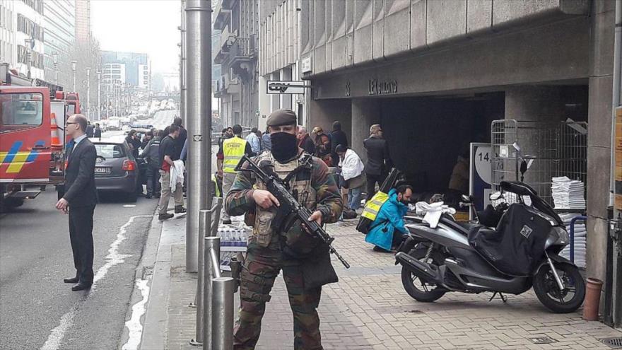 La estación de metro Maelbeek en Bruselas (Bélgica), tras sufrir el atentado terrorista. 22 de marzo de 2016