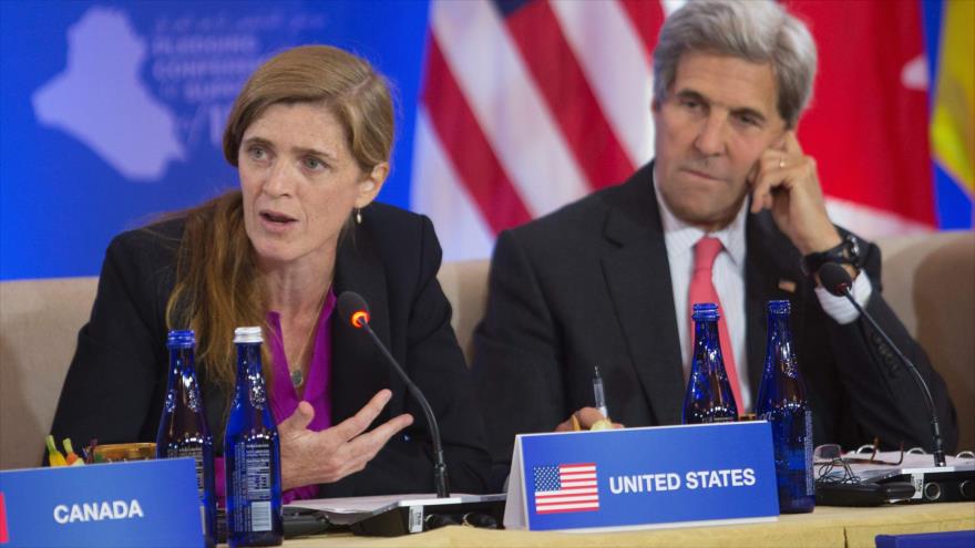 Samantha Power, representante de Estados Unidos ante las Naciones Unidas, junto al secretario de Estado, John Kerry.