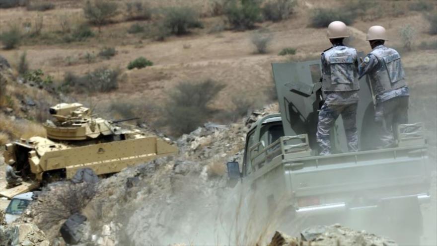 Guardias fronterizos saudíes en la frontera con Yemen.