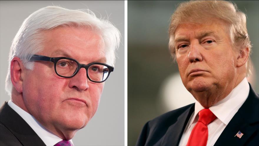 El candidato republicano a la Presidencia de EE.UU. Donald Trump (decha.) y el ministro alemán de Exteriores, Frank-Walter Steinmeier.