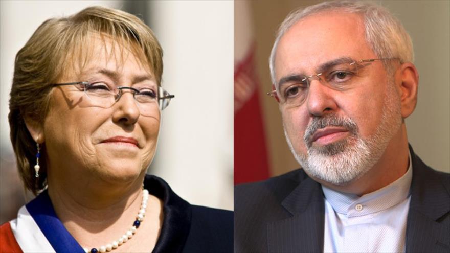 La presidente chilena, Michelle Bachelet, (izda.) y el canciller iraní, Mohamad Yavad Zarif.