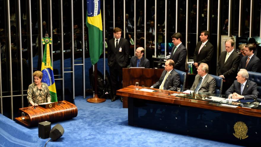 La presidenta suspendida de Brasil, Dilma Rousseff, durante su intervención ante el Senado, 29 de agosto de 2016.