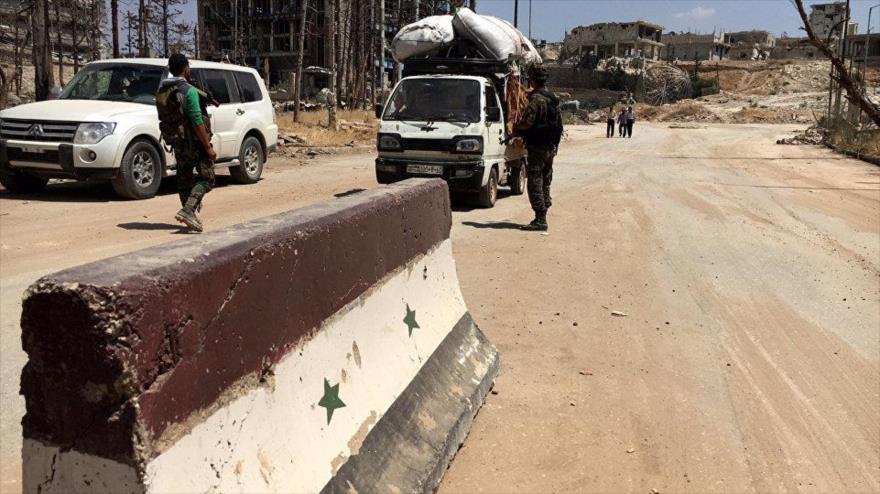 Un puesto de control en la ciudad siria de Alepo.