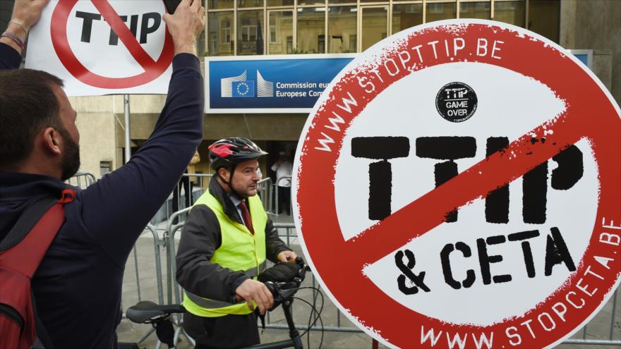 Una manifestación anti-TTIP en Bruselas.