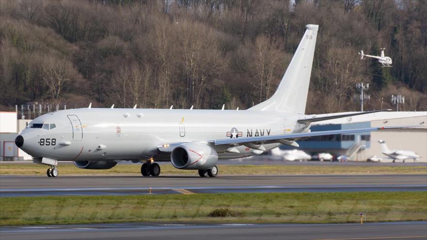 El avión de patrulla estadounidense P-8A Poseidon (número de registro 168858) que espió las bases rusas en Siria.
