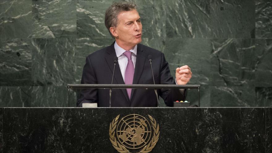 El presidente argentino, Mauricio Macri, ofrece su discurso durante la 71ª Asamblea General de las Naciones Unidas, (AGNU) en Nueva York (EE.UU.), 20 de septiembre de 2016.