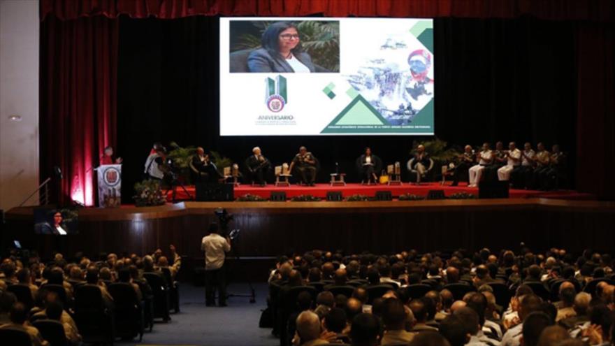 La canciller de Venezuela, Delcy Rodríguez, durante su participación en el Encuentro Bolivariano Antiimperialista en Caracas, 27 de septiembre 2016.