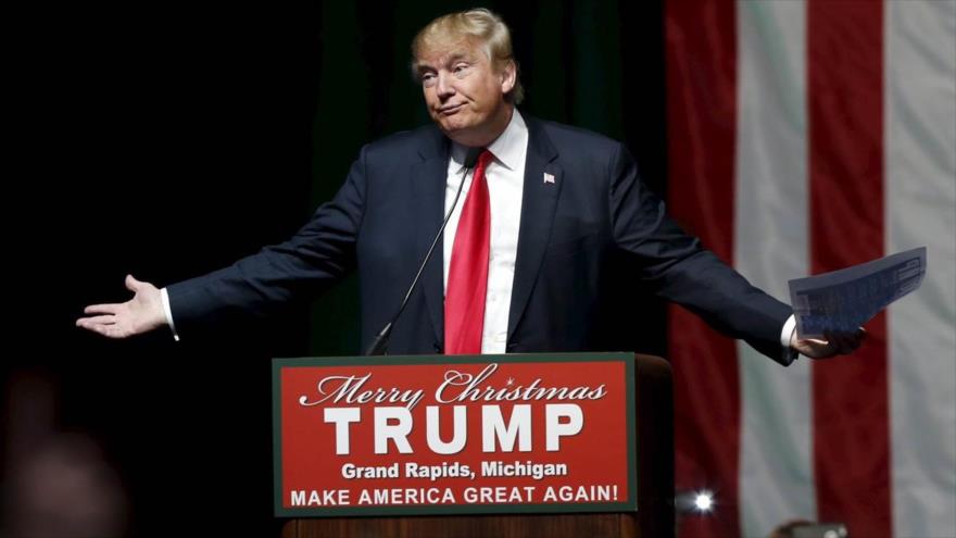 El candidato republicano a las presidenciales de EE.UU., Donald Trump, durante un mitin del partido en Michigan.