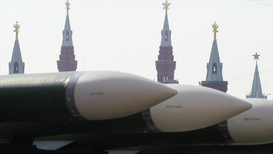 
Arsenal nuclear de Rusia, en una representación militar en la Plaza Roja de Moscú.
