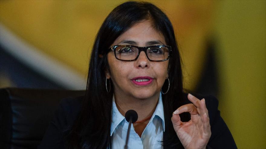 La canciller venezolana, Delcy Rodríguez, durante una conferencia de prensa en Caracas (capital), 20 de septiembre de 2016.