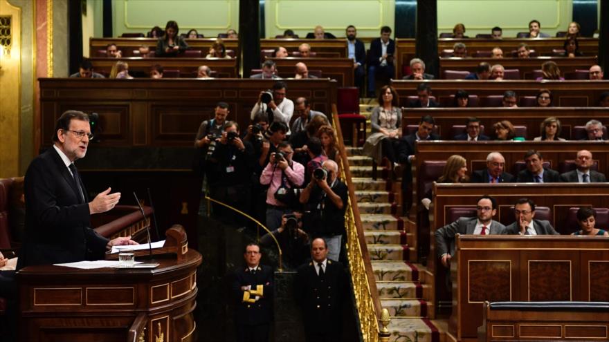 El candidato del Partido Popular (PP), Mariano Rajoy, durante su intervención en la sesión de su investidura en el Congreso de los Diputados en Madrid, capital de España, 27 de octubre de 2016.