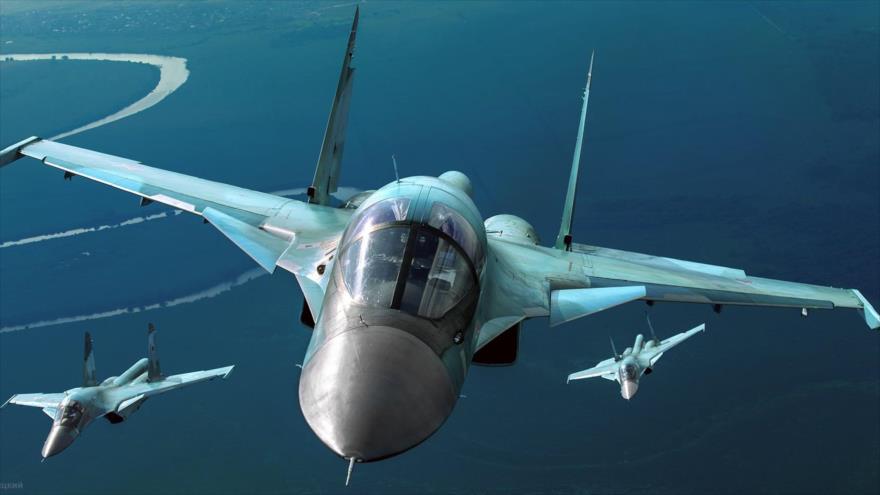 Aviones Su-34 de la Fuerza Aérea de Rusia.