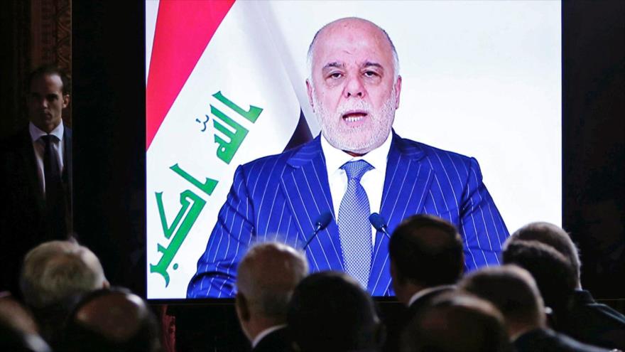 El primer ministro iraquí, Haidar al-Abadi, durante un video conferencia, 20 de octubre de 2016.