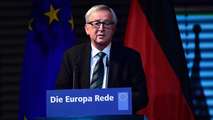 El presidente de la Comisión Europea (CE), Jean-Claude Juncker, durante su discurso en una conferencia en Berlín, capital alemana, 9 de noviembre de 2016.