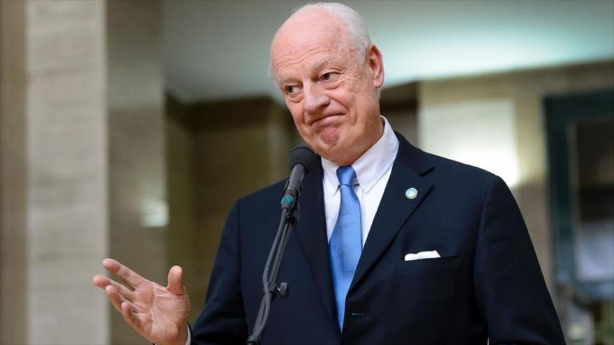 El enviado especial de la Organización de las Naciones Unidas (ONU) para Siria, Staffan de Mistura, durante una conferencia de prensa.