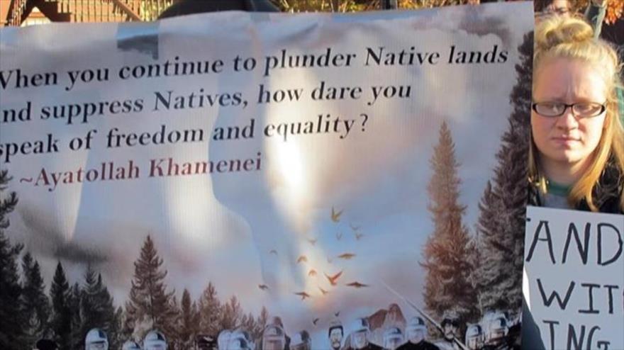 Indígenas protestan contra el proyecto Dakota Access Pipeline (DAPL) en su territorio en Maryland, en el este de Estados Unidos.