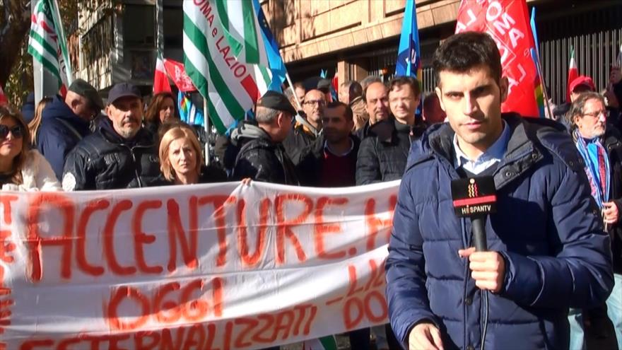 Manifestación contra externalización de empresas en Italia
