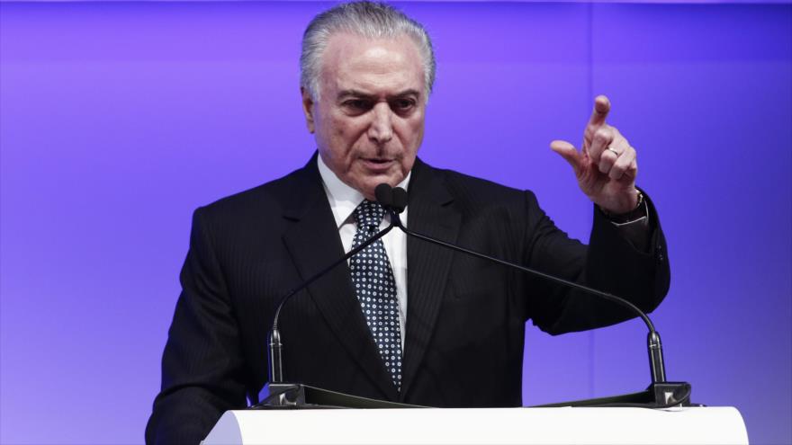 El Presidente de Brasil, Michel Temer, da un discurso durante la IX Conferencia Anual de Oportunidades de J.P. Morgan, en Sao Paulo, Brasil, 1 de diciembre de 2016.