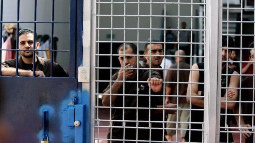 Palestinos encarcelados en la ciudad de Ramalá, en la ocupada Cisjordania, 20 de agosto de 2008.